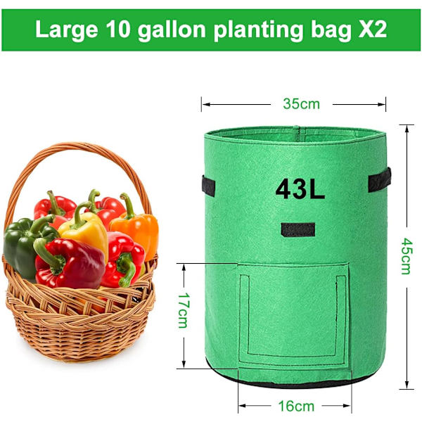 Kartoffeldyrkningsposer, 2 x 43L Dyrkningsposer/Havekartoffelplantepung Gør