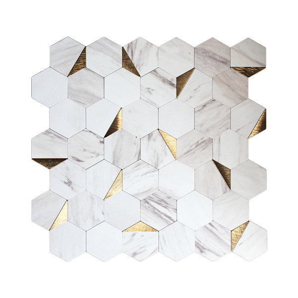 Självhäftande kakeldekor i hexagonmönster, vit, 30 x 30 cm