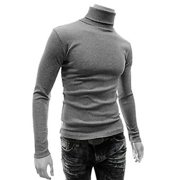 Fianao Långärmad Tröja med Mockhals Herrar Pullover Mjuk Enfärgad Stretchig Stickad Skjorta för Höst Vinter (3XL Mörkgrå)