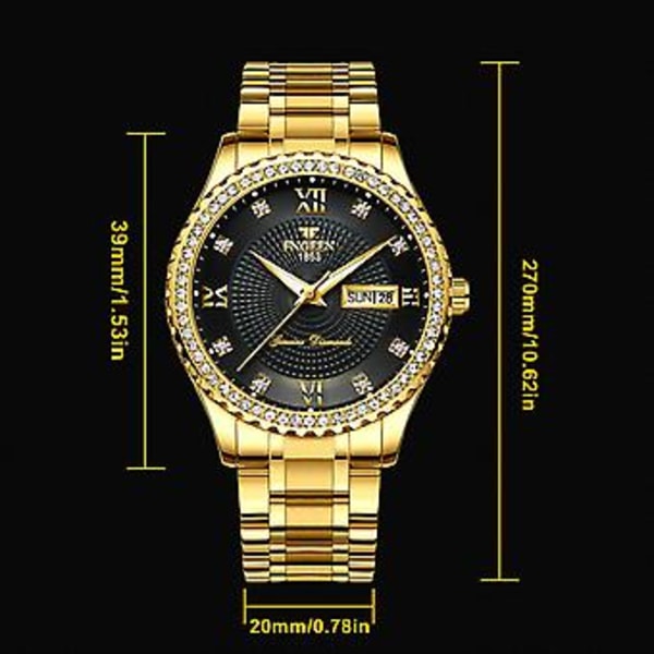 Vattentät Guld Herr Quartz Klocka Klassisk Rostfritt Stål Analog Business Mode (Svart)