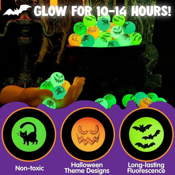 24 STK Halloween Hoppebolde, 30 mm Selvlysende Hoppebolde, Øjeæbledekorationer til Halloweenfest