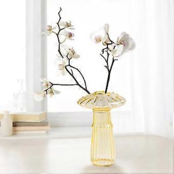 Delikat Svamp Glas Vas Knoppvaser Färgat Fint Glas Vas Svamp Blomvas Svampdekor (gul)