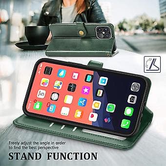 Solidfarget Lærveske med Spenne for iPhone 13 Pro Max (Grønn)