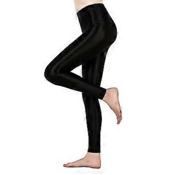 Dam Glänsande Metalliska Stretchiga Leggings Skinny Byxor Gym Yoga Dans Löpning Cykling Sport(M svart)