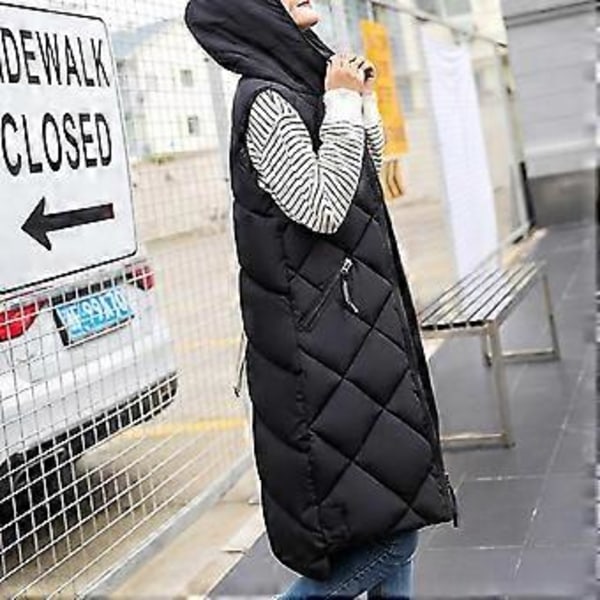 Naisten talviliivi pehmustettu vetoketjullinen hihaton hupullinen yksivärinen lämmin paksu midi-pituinen talvitakki päivittäiseen käyttöön (3XL ruskea)