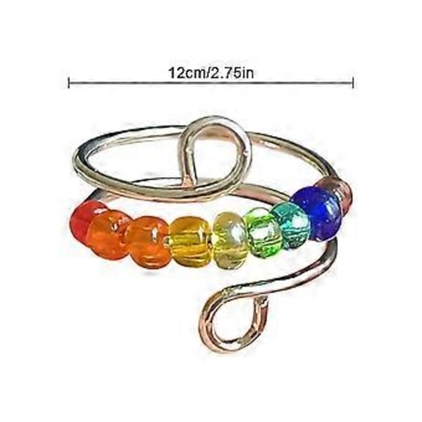 NY, Regnbue Perler Fidget Ring - Anti-angst Meditationsring Med Drejelig Spiral - Justerbar Hypoallergen Legeringsring Til Kvinder, Hurtig Forsendelse (Guld)