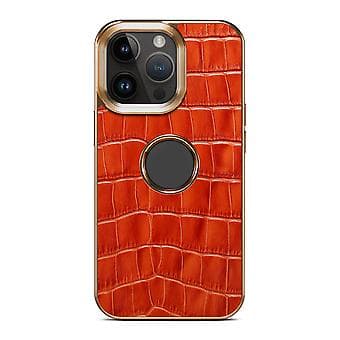 Denior Krokodil-Texturerat PU-fodral för iPhone 14 Plus (Mocha Brown)