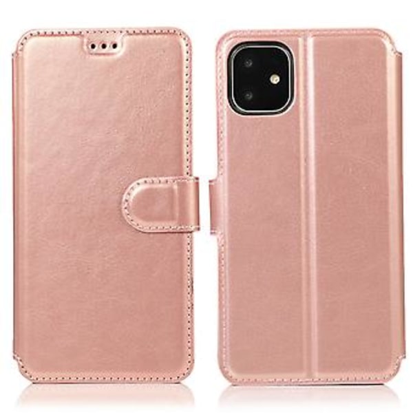 Läderfodral med kalvskinnstruktur för iPhone 12 / 12 Pro (Roséguld)