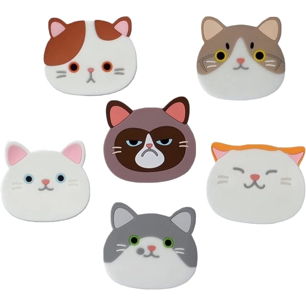 6 stykker Cat Silikone (Silica Gel) Coasters, Cute Cats Coast