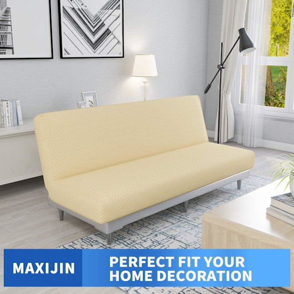Lyse beige stretch sofaovertrekk 3-seters armløst sofaovertrekk, Adj