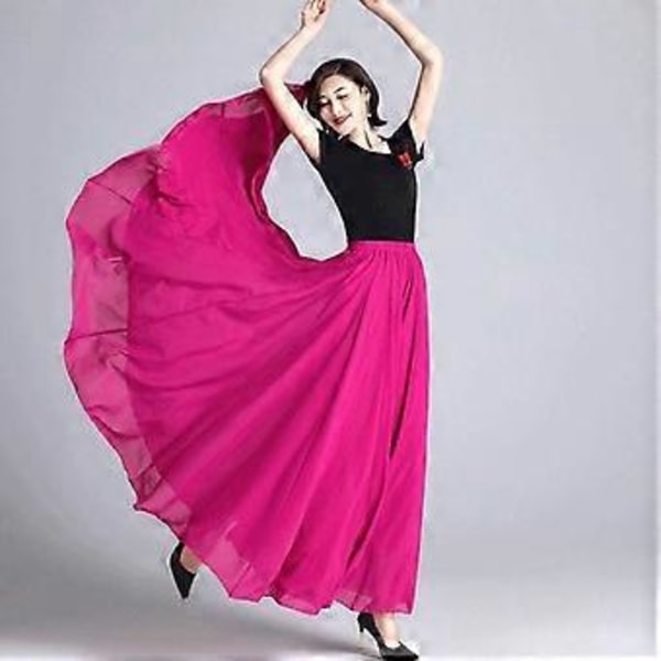 Vårskjørt Lagdelt Chiffon Lange Skjørt For Kvinner Elegant Casual Høy Midje Boho Strand Maxi Skjørt Saias Femme(S rose red)