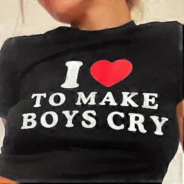 Kvindes Kortærmet Trykt T-shirt Til At Få Drenge Til At Græde Brev Casual Kortærmet Strikket Top (L Sort)
