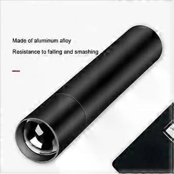 Mini Ficklampa USB Uppladdningsbar LED Ficklampa Vattentät Teleskopisk Kraftfull Zoom Lampa Utomhus Nödsituation Portabla Ficklampor (A1 Svart)