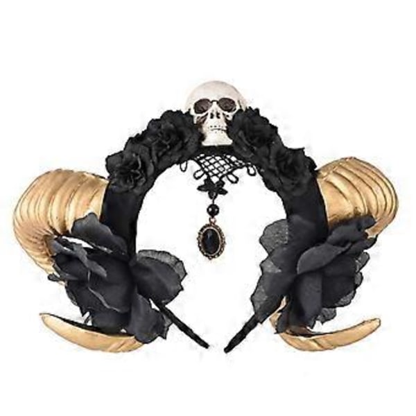 Halloween Fjäder Får Horn Hårband Ond Drottning Hårband Cosplay Kostym Magisk Häxa Huvudbonad Tillbehör för Flicka 2(2)