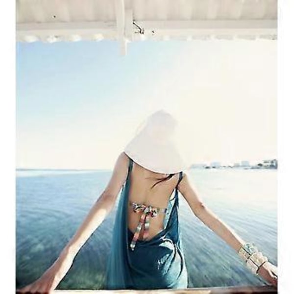 Solhatt for kvinner, bredbremmet sommerhatt, sammenleggbar, rullbar, floppy strandhatt (Gul)