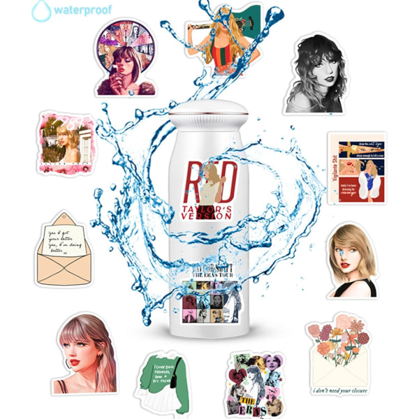 50-pack vattentäta Taylor-klistermärken, Swift-klistermärken för röda, för vattenflaskor, bok, bärbar dator, gitarr