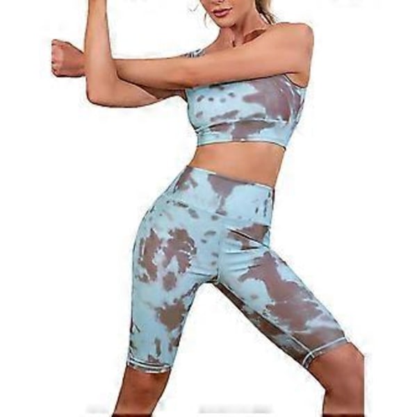 Yoga Kläder Dam Tie Dye Sport Yoga Set Crop Tops Byxor Träningskläder Set (S)