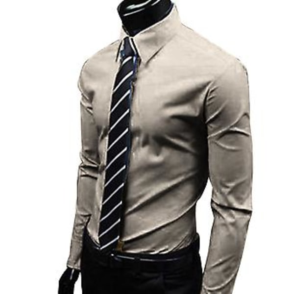 Fianao Moteklær for Menn Solid Farge Lang Erme Knappeskjorte Slank Formell Business Topp (XL Champagne)
