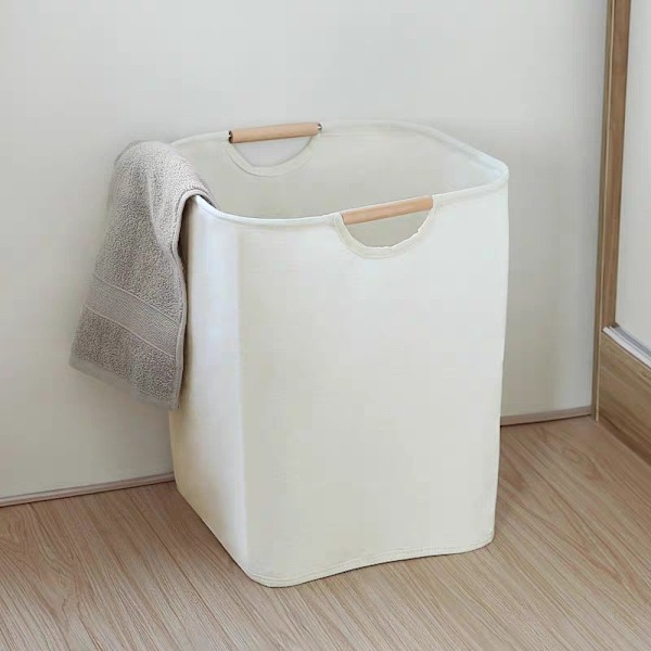 Beige-värinen pyykkikori 39×53×27 cm, suurikokoinen taittuva pyykkikori