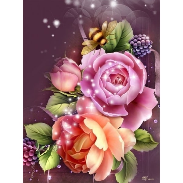 30 x 40 cm, abstrakt blomster Diamond Painting Broderie Diamant P