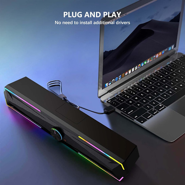 PC-högtalare, soundbar med RGB-lampor, USB- eller Bluetooth-anslutning