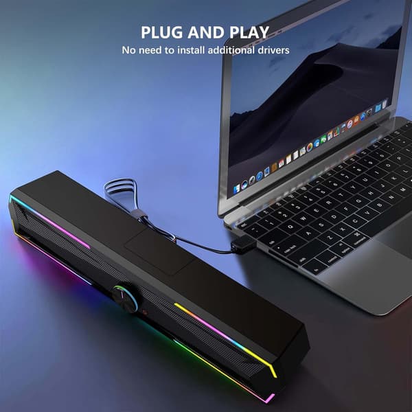 PC-højttaler, soundbar med RGB-lys, USB- eller Bluetooth-forbindelse