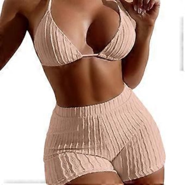 Dame Todelt Badetøj Atletisk Badetøj Mavekontrol Højtaljet Bikini Badetøj hud pink L(L hud pink)