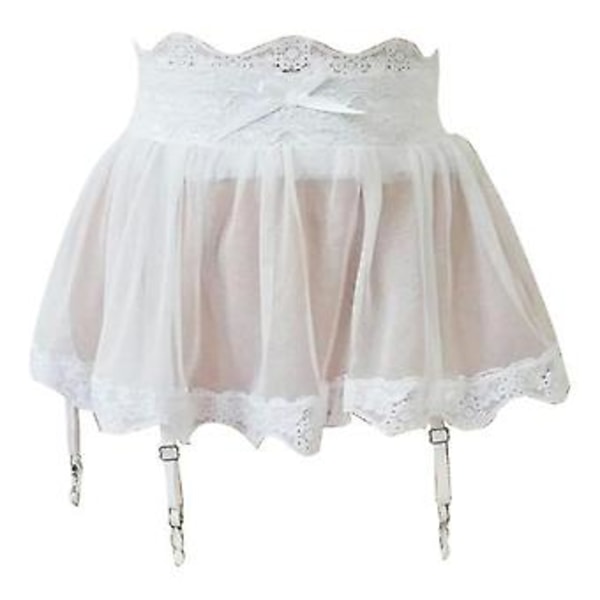 Säädettävä sukkanauhavyö hame, nelirivinen, sideharsomainen, pitsinen sukkanauhame (2XL valkoinen)