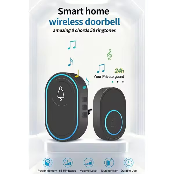 433MHz Trådløs Dørklokke Smart Home Velkomst Chime LED Blinklys