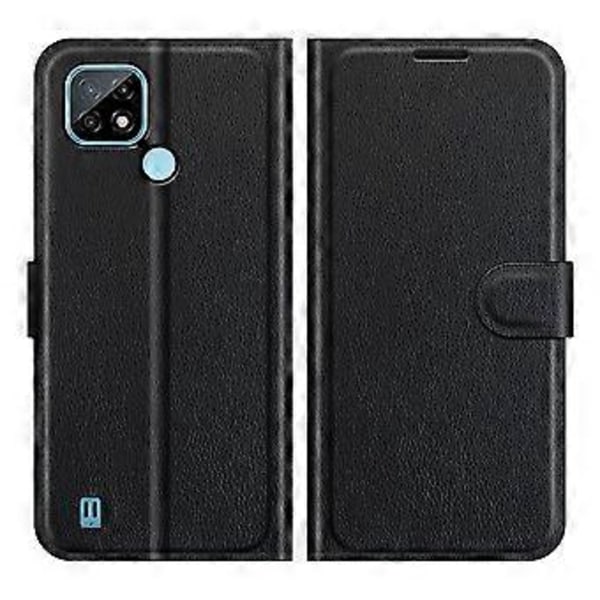 Lommebokdesign Lærtelefonveske Folio Flip Cover med Stativ for Realme C21