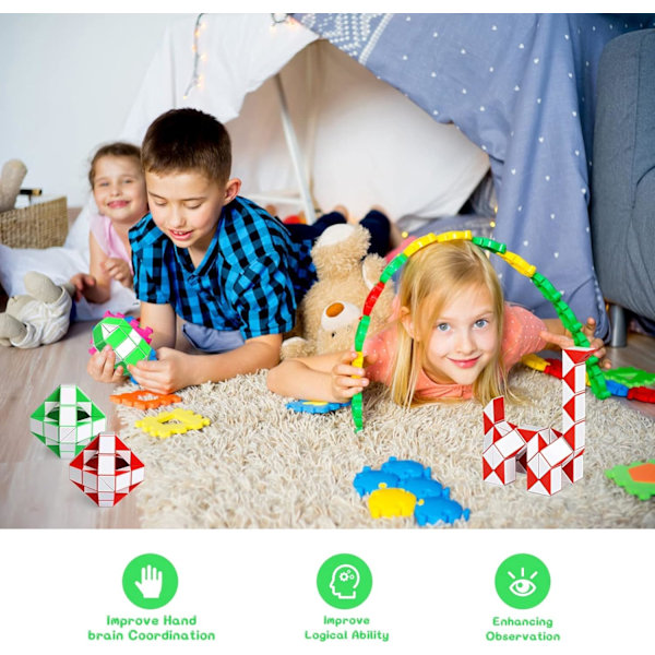 48 Kilar Fidget Snake Cube Magic Twist Pussel Sensoriska Leksaker Hjärna
