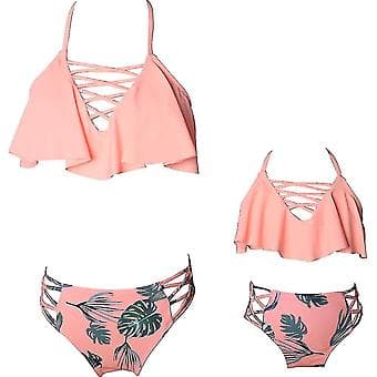 Pige Bikini Sæt To Dele Ruffle Falbala Badetøj Badetøj-e( Orange B)
