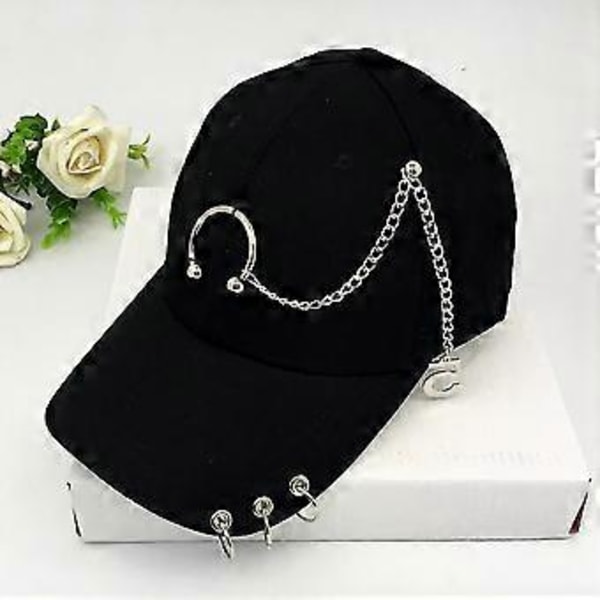 Unisex-baseballlippikset kolmirenkaisella ketjulla, musta rento isähattu