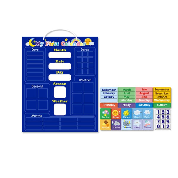 Pedagogisk barnkalender - Magnetisk väggkalender 40 x 32 cm på engelska - Veckovis med 41x Mag