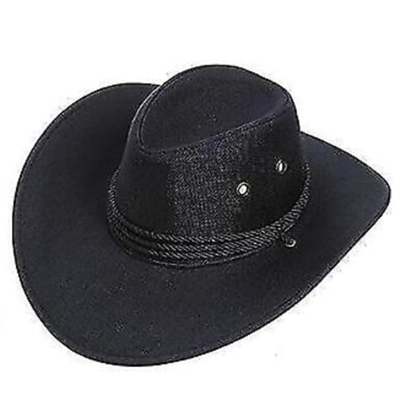 Herr Sommar Bucket Hatt Cowboy Fedora Hatt Bredbrättad Linne Halm Mesh Utomhushattar (Svart)