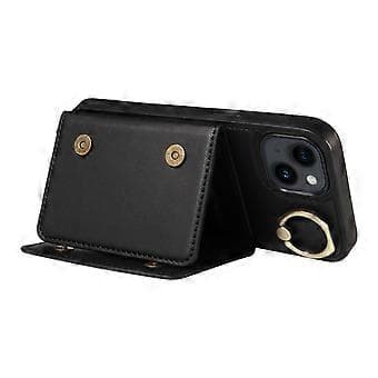 007 For iPhone 14 Deksel Ring Kickstand PU-skinn+TPU Støtsikkert Telefondeksel (Stil A)