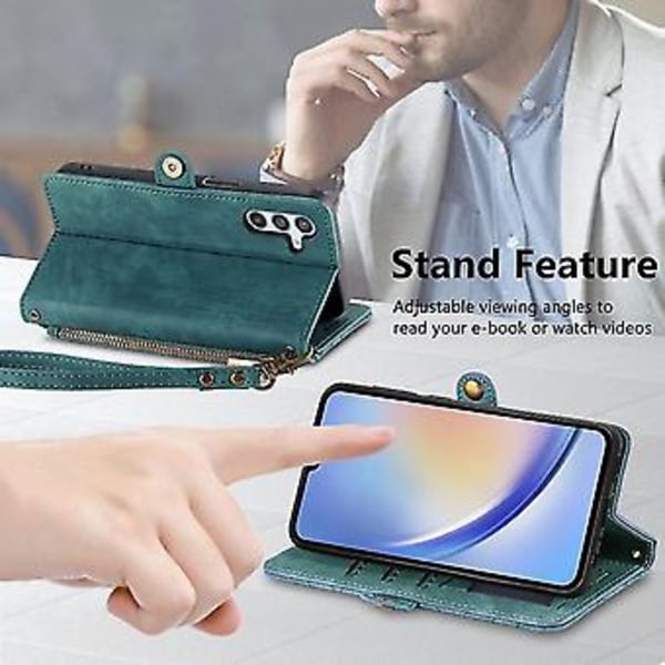 Til Samsung Galaxy A34 5g Geometrisk Lynlås Tegnebog Side Spænde Læder Telefon Case (pink) (Grøn)