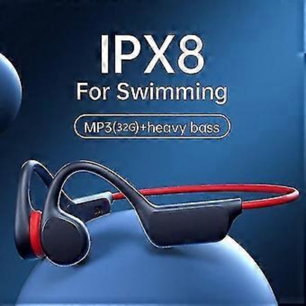 Luujohtokuulokkeet Langattomat Bluetooth Ipx8 Mp3-soitin Uinti Vedenpitävä Mikrofoni/YY (Musta Punainen)