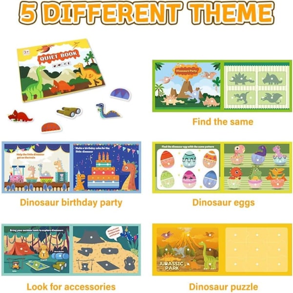 (Dinosaur-B) Montessori hiljainen kirja, hiljainen kirja, hiljainen kirja taaperoille 2-6, Montessori esikouluopetus