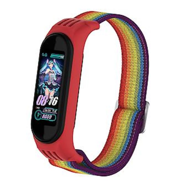 Til Xiaomi Mi Band 3 / 4 / 5 Twill 8-formet Spænde Urrem (Regnbue)