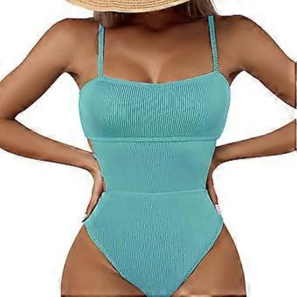 Naisten korkealeikkaukselliset bandeau-uimapuvut säädettävillä olkaimilla, seksikäs yksiosainen uimapuku bikini - Vihreä