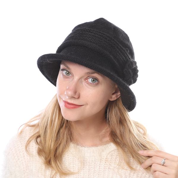 Dame Vinterhue Varm Strikket Hue Elegant Blød Bowler Hat Vinta