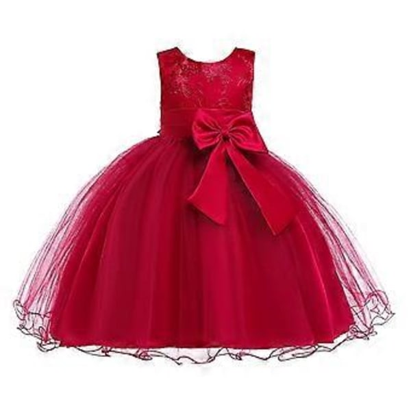 2023 Nyfödda flickors Pageant Spetsbroderade Klänningar Toddler Party Bowknot Tutu Klänning (150 Vinröd)