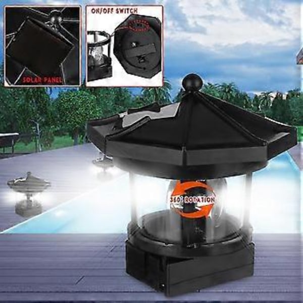 hmwy-soldriven fyr LED roterande solcellslampa utomhus trädgårdsbelysning lampdekor
