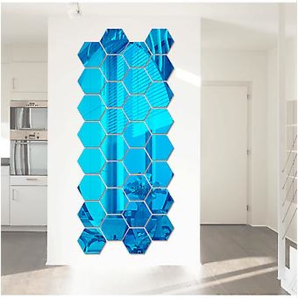 3D Spegel Väggdekaler Hexagon Vinyl Avtagbar Dekal Heminredning Konst DIY 3 Storlekar (46mm*40mm*23mm Spegel Blå)