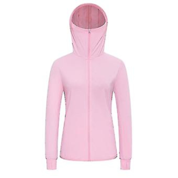 Sommerjakke med UV-beskyttelse UPF 50+ til kvinder og mænd - Solbeskyttende, åndbar, med hætte, til fiskeri, sport, cykling -c (XL pink til kvinder)