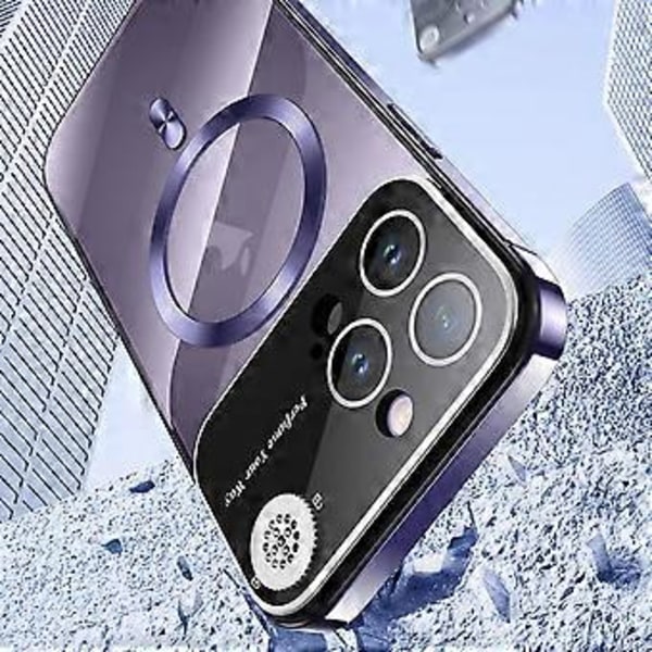 Magsafe Kirkas Suojakuori Yhteensopiva iPhone 15 Pro Max:n Kanssa, Suuri Ikkunalasinen Linssin Kamerasuoja Logosuojaava Kotelo (Violetti)
