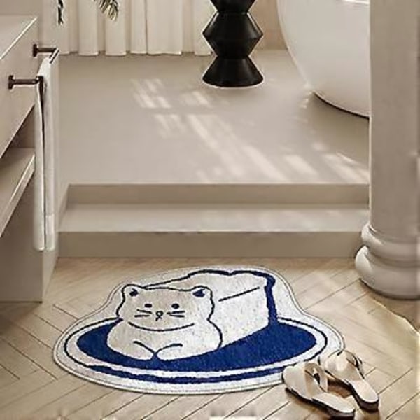 Badrumsmatta, 60x40cm Tjock Super Mjuk Plysch Vattenabsorberande Hållbar Gummibakad Halksäker Badrumsmatta för Badkar, Badrum och Duschgolv - BreadCat