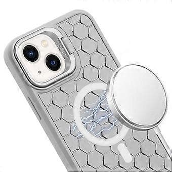 Kompatibelt magnetiskt skal för iPhone 14, bikake-textur, linsram, stativ, TPU-telefonskal (Grå)