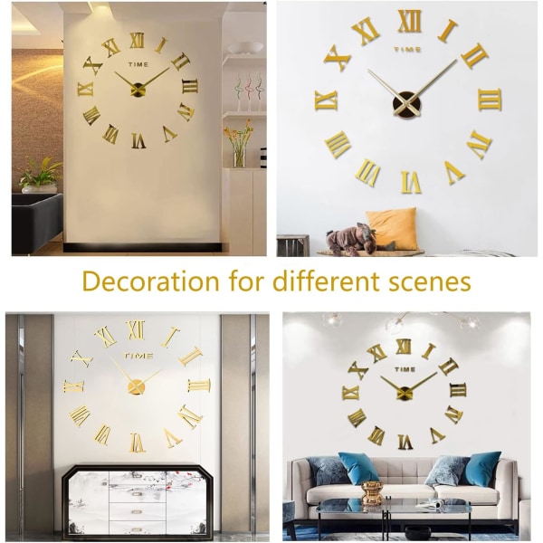 DIY 3D Wall Clock Modern Mute Large XXL Wall Clock Mirror Sticker